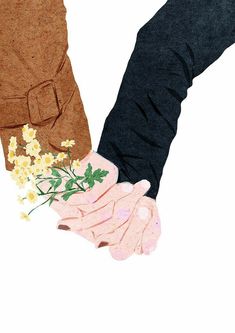 two pairs of gloves with flowers in them on top of eachother's arm