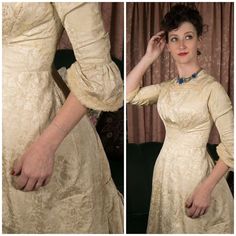 Authentic Victorian Dress C. 1878-81 Authentic Victorian Ivory Silk Jacquard Wedding or Evening Dress - Etsy Fitted Beige Victorian Wedding Dress, Beige Fitted Victorian Wedding Dress, Cream Victorian Ball Gown For Wedding, Elegant Cream Victorian Dress For Wedding, Elegant Vintage Wedding Dress With Historical Design, Cream Victorian Dress With Regency Style, Vintage Gold Dress With Historical Design, Vintage Gold Dresses With Historical Design, Historical Fitted Vintage Wedding Dress