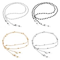 PRICES MAY VARY. 【Goods List】You will receive 4 pieces of glasses chain for women. There are 4 different colors: black, white, gold, and silver, suitable for your different glasses and clothing 【High Quality Material】These beaded eyeglass straps are made of imitation pearls, glass, and stainless steel. All materials are lightweight and KK hangs around your neck to prevent your glasses from falling or being damaged while exercising 【Firmly Fastened】This set of eyeglasses strings puts the silicone Adjustable Silver Glasses Chains With Delicate Chain, Silver Beaded Metal Glasses Chain, Silver Beaded Glasses Chain, Silver Metal Beaded Glasses Chain, Glasses Holder Necklace, Eyeglass Strap, Glasses Strap, Metal Bead, Chain For Women