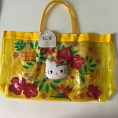 Beautiful Yellow Hello Kitty Sanrio Tote Bag Yellow Satchel Bag For The Beach, Cute Yellow Satchel Bag, Playful Everyday Bag With Removable Pouch, Fun Bag With Removable Pouch For Everyday Use, Fun Travel Bag With Removable Pouch, Fun Rectangular Shopping Bag, Fun Rectangular Shopping Bags, Fun Rectangular Beach Bag For Shopping, Yellow Beach Bag With Removable Pouch