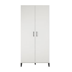 a tall white cabinet with two doors