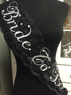 "Bride To Be, Bachelorette Sash, Beautiful Black Bridal Lace Sash, Embroidered in White. Accented with pearls  Great gift for that Ultimate Bride To Be. Good for all the Bridal Showers and Parties  Length 72\"-74\"" Sash Bachelorette, Black Flapper Dress, Bachelorette Sash, Lace Sash, Bride To Be Sash, Lace Bride, Wedding Sash Belt, Black Bridal, Wedding Sash