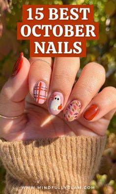 Nail Art October, Fall Nail Designs Halloween, October Nails Gel, Early October Nails, Fall Nails October, Fall Nails 2024 October, Halloween Fall Nails Ideas, Autumn Halloween Nails, October Gel Nails