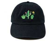 Item: Cactus aloe embroidered baseball cap with curved brim Material: 100% cotton Size: one size fits most with adjustable back strap Embroidery: machine embordered I am also open for customization. If you want the item in different colors, please message me, it will take additional 2-3 days of handling time. Free first class shipping, upgradable priority mail service. 30 days return policy, feel confident at your purchase! Embroidered Adjustable Snapback Hat For Casual Wear, Casual Embroidered Adjustable Snapback Hat, Casual Embroidered Adjustable Trucker Hat, Casual Embroidered Hat With Curved Visor, Casual Embroidered Trucker Hat With Curved Visor, Adjustable Dad Hat With Embroidered Patch, Green Embroidered Baseball Cap For Spring, Black Embroidered Baseball Cap For Spring, Black Embroidered Baseball Cap With Curved Brim