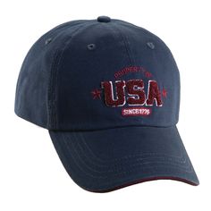 USA43 Mens Dorfman Pacific Navy Cotton Baseball Cap One Size.  There is an adjustable backstrap fastener and it has a USA embroidery on the front.  A nice comfortable and good quality  patriotic cap. Curved Brim Baseball Cap Made In Usa For Outdoor, Outdoor Baseball Cap With Curved Brim Made In Usa, Outdoor Baseball Cap Made In Usa With Curved Brim, Outdoor Curved Brim Baseball Cap Made In Usa, American Style Curved Brim Baseball Cap For Memorial Day, American Baseball Cap With Adjustable Flat Bill, American Style Adjustable Baseball Cap With Flat Bill, Adjustable Flat Bill American Baseball Cap, American Style Adjustable Flat Bill Baseball Cap