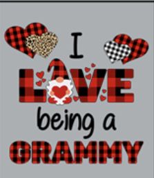 the words i love being a granny are shown in red and black plaid heart shapes