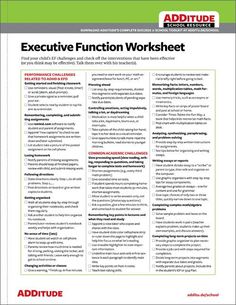 the executive function worksheet is shown in red and green, as well as an image