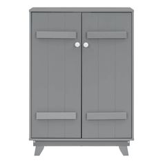 a gray cabinet with two doors on each side