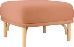 the footstool is made from wood and has an upholstered cushion on it