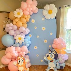 balloon decorations and balloons in the shape of cartoon characters