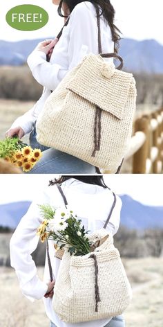 a woman carrying a bag with flowers in it