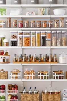 an organized pantry filled with lots of food