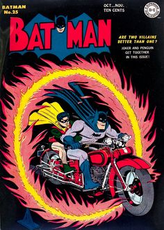 the cover to batman no 25 is shown in red and yellow flames, as well as an image of a man on a motorcycle