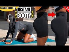 two women in tight black pants are doing yoga on the street and one woman has her back turned to the camera