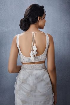 Buy White Organza Embroidered Floral Leaf Neck Swetah Faraah Blouse For Women by Torani Online at Aza Fashions. White Blouse Designs, Sleeveless Blouse Designs, Backless Blouse Designs, New Saree Blouse Designs, Traditional Blouse Designs, Latest Model Blouse Designs, Fashionable Saree Blouse Designs, Blouse Design Images, Indian Saree Blouses Designs