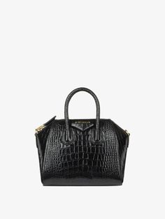 Mini Antigona bag in crocodile effect leather - black | Givenchy US Givenchy Bag Antigona, Antigona Mini, Givenchy Mini Antigona, Mini Antigona, Givenchy Antigona, Givenchy Bag, Mini Handbags, Givency Antigona Bag, Satchel Bag