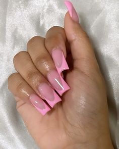 Pink nails. French tips. Acrylic nails. Nail inspo. Cute nail designs French Tips Pink Nails, Pink Fresh Tip Nails, Birthday Pink Nails, Pink Design Nails, French Tips Acrylic Nails, French Tips Acrylic, Pink Nails French, Dramatic Nails, French Tip Pink