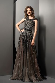 Fully beaded A line dress – HerTrove Baju Kahwin, Ziad Nakad, Pakaian Feminin, Fashion Gowns, فستان سهرة, Gala Dresses, Glam Dresses, Couture Gowns, Line Dress