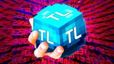 a hand holding a blue cube with the word utt on it in front of a red and purple background