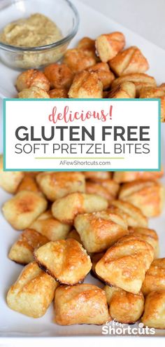 gluten free soft pretzel bites on a white plate with the title below