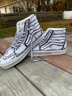 High top white cartoon sk8 high vans | Etsy Vans Colorful, Custom Vans High Tops, Cartoon Furniture, Drawn On Shoes, Streetwear Fashion Ideas, Sk8 High Vans, Streetwear Fashion Menswear, Cartoon Vans, High Vans