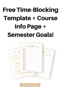 the free time - blocking template and course info page with text overlaying it