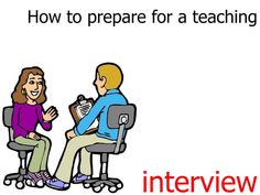 a woman talking to a man sitting in an office chair with the words how to prepare for a teaching interview