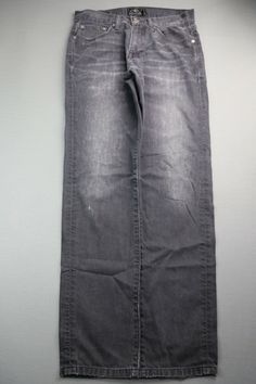 Men's 2015 Lucky Brand Jeans 221 Original Straight Dark Gray Distressed Size 30x32 Zipper Fly             ACTUAL MEASUREMENTS (Measurements are taken of the item lying flat and pulled tight without stretching. All measurements are approximate and in inches):   Waist (Measured from side to side and multiplied times 2): 30 Inseam (Measured from bottom of crouch to end of pants leg): 32 Hip (Measured at the base of the zipper from side to side and multiplied times 2): 40 Thigh (Measured from bottom Gray Low Rise Jeans, Gray Clothes, Grunge Pants, Gray Jeans, Guys Clothing Styles, Diy Fashion Clothing, Gray Pants, Fashion Aesthetics, Grey Outfit