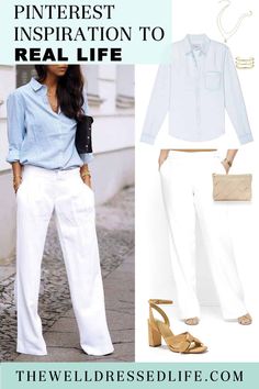 Wide Legged White Pants Outfit, Summer Trousers Women, White Lenin Pants Outfit, Wide White Pants Outfit, White Tailored Pants Outfit, White Pants Summer Outfit, Chic White Wide-leg Dress Pants, White Wide-leg Summer Dress Pants, White Pants Outfit Work