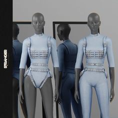 three mannequins are standing next to each other