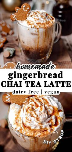 homemade gingerbread chai tea latte recipe in a glass mug