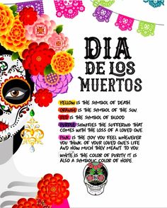 an image of a mexican day of the dead poster with flowers and skulls on it