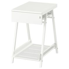 a white desk with a drawer on the bottom and shelf below it for storing items