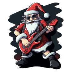 a cartoon santa claus playing an electric guitar