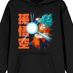 Elevate your casual attire with this men's hoodie inspired by the iconic Dragon Ball Super manga series. In a sleek black hue, this hoodie features a big colorful graphic of Super Saiyan in action. The attached hood provides extra warmth and style in cooler weather. Crafted from a blend of 60% cotton and 40% polyester, it ensures both softness and durability. Whether you're a dedicated fan of the series or simply appreciate its unique aesthetic, this hoodie is a bold statement of your connection Character Print Long Sleeve Hoodie For Sports, Pop Culture Black Hoodie With Graphic Print, Black Pop Culture Hoodie With Graphic Print, Black Hooded Sweatshirt With Graphic Design, Black Pop Culture Crew Neck Hoodie, Superhero Hoodie For Streetwear, Long Sleeve Hoodie With Character Print For Fans, Character Print Long Sleeve Hoodie For Fan Merchandise, Character Print Long Sleeve Hoodie For Fans