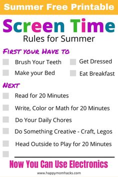 the summer free printable rules for kids to use on their own phone or tablet