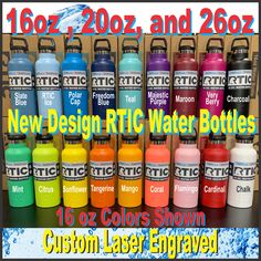 the new design rtic water bottles are available in 16oz or 20oz each