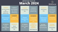 the important days of march for each individual to watch on tv or in printable