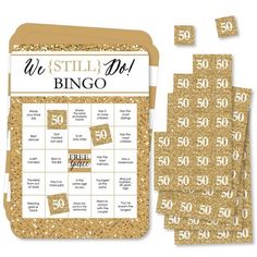 a gold and white wedding game with the words, we still do bingo on it