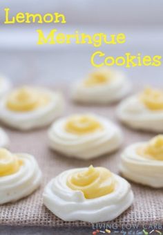 lemon meringue cookies on a baking sheet with the words lemon meringu