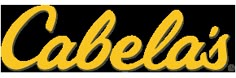 the logo for cabella's is shown in yellow and black letters on a white background