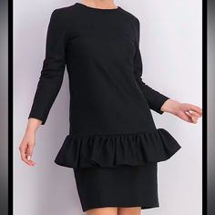 High-End Designer Dries Van Noten Black Ruffle Sheath Dress. Excellent Pre-Owned Condition *Only Flaw Is Fabric Content Tag Is Missing* - Size 44 (Equivalent To Approx. A Size 12 Us Per Conversion Charts, See Measurements To Ensure Fit) - Bust Approx.20.5 Inches Across Front - Waist Approx.21 Inches Across Front - Hips Approx.21.5 Inches Across Front - Length Approx.37 Inches -3/4 Sleeve - Ruffle Detail - Lined - Round Neck - Zip Up Back - Sophisticated, Chic, Professional, Career And Work Wear, Wedding Guest, Business Casual, Semi Formal, Evening Wear, Glam, Twee, Night Out, Cocktail Attire, Minimalist, Vacation And Resort Wear, Quiet Luxury, Soft Luxury, Versatile -Comes From A Pet Elegant Black Midi Dress With Ruffle Hem, Black Cocktail Midi Dress With Ruffle Hem, Elegant Formal Mini Dress With Ruffle Hem, Formal Black Midi Dress With Ruffle Hem, Black Midi Dress With Ruffle Hem For Formal Occasions, Sheath Dress With Ruffles For Work, Black Ruffle Hem Midi Dress For Formal Occasions, Black Knee-length Dress With Ruffle Hem, Fitted Midi Dress With Ruffle Hem For Work