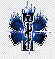 a medical symbol with lightning in the background