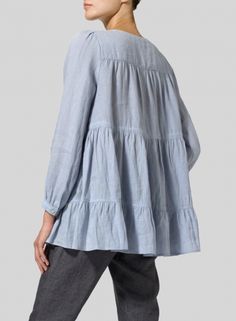 Linen Tiered Pullover Top - Plus Size Chic Relaxed Fit Tunic For Spring, Chic Spring Tunic With Relaxed Fit, Elegant Linen Tops For Layering, Chic Linen Blouse For Layering, Chic Linen Tops For Layering, Chic Tunic For Spring Layering, Spring Tunic For Workwear, Chic Spring Workwear Tunic, Chic Spring Tunic For Workwear