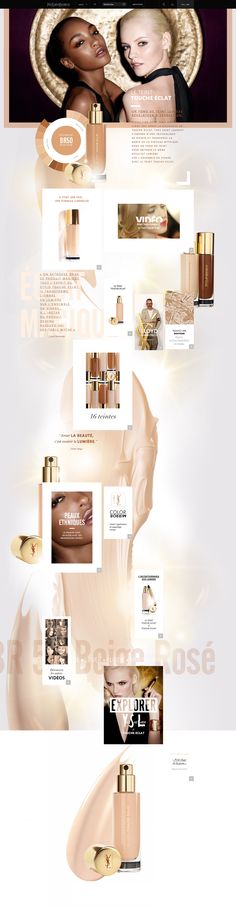 an advertisement for the perfume brand, featuring images of women's faces and cosmetics