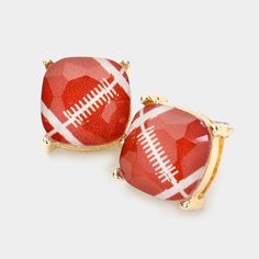 Football Printer Stone Stud Earrings Football Jewelry, Football Earrings, Square Stud Earrings, Sports Jewelry, Heart Hoop Earrings, Square Earrings Studs, Square Stud, Stone Studs, Rhinestone Studs