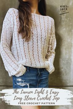 the lauren light & easy long sleeve crochet top is free crochet pattern