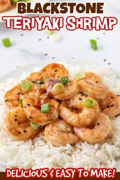 a white plate topped with shrimp and rice