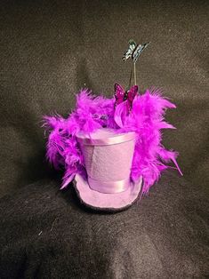 Hand made purple top hat. Roughly 3 1/2 inches wide and 3 inches tall. Purple Top Hat, Costume Hats, Purple Top, Top Hat, Costume Accessories, Headpiece, Hand Made, Bathing Beauties, Electronic Accessories