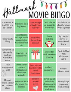 a christmas movie bingo game with the words'holiday movies'in red and green